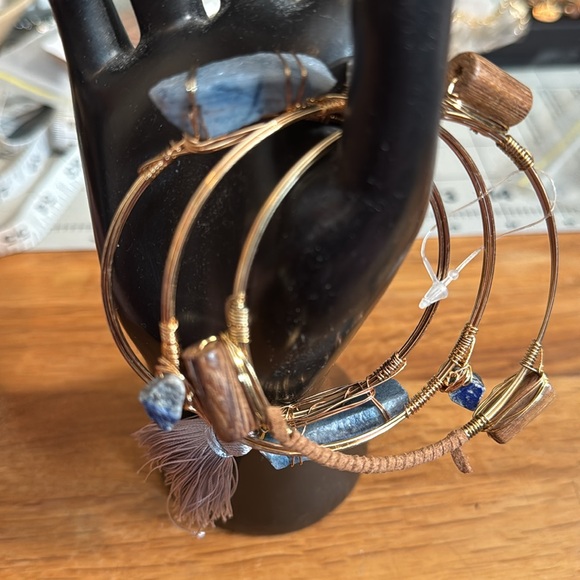 Bansri Bracelet Trio with Blue Stones and Wooden Beads - Picture 2 of 3